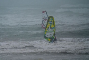 Cyclone Lusi windsurfing in Sumner
