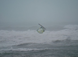 Cyclone Lusi windsurfing in Sumner